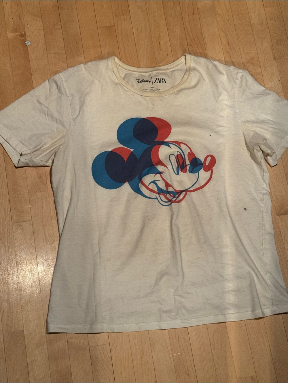 Zara Cream Mickey Mouse Graphic Tee with Blue and Red Print